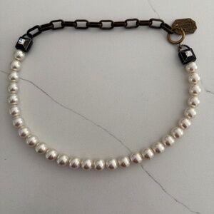 Lanvin Pearl and Metal Chain Choker Necklace